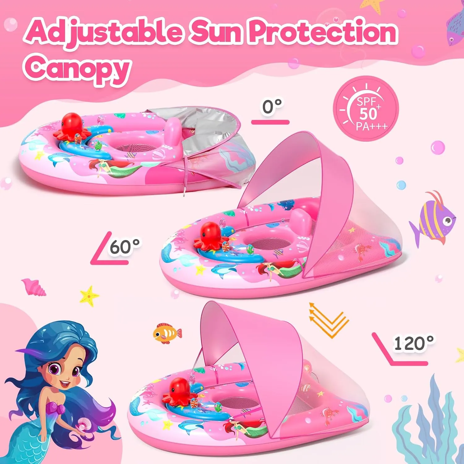 Sunrad Baby Pool Float with Canopy UPF50  Sun Protection, Inflatable Baby Swim Float with Toy Play Console & Adjustable Safety Seat, Toddler Infant Pool Floaties for 6-36 Months