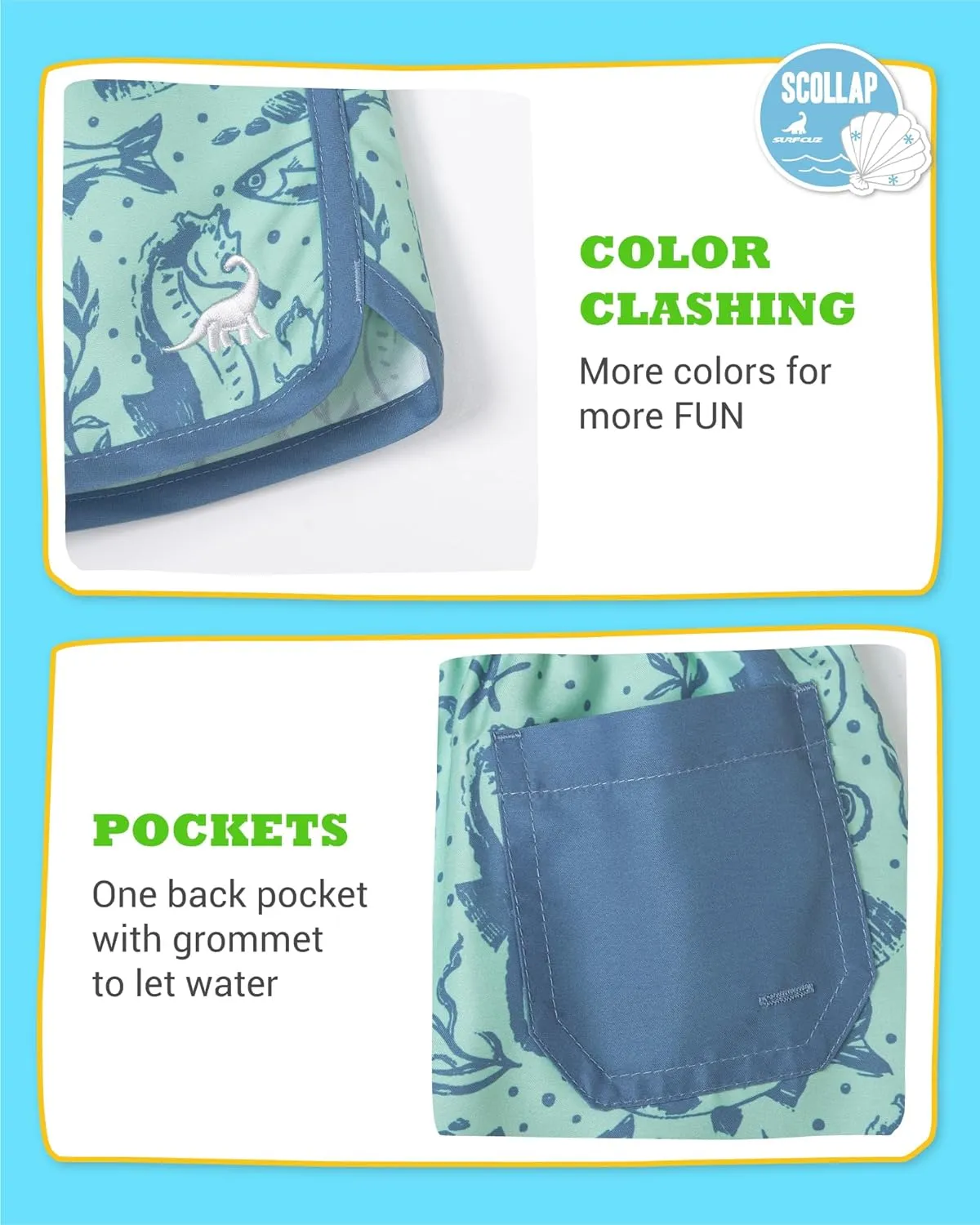 SURF CUZ Boys Swim Trunks Retro Toddler Boy Swimsuit Shorts Quick Dry Swimming Trunks Bathing Suit