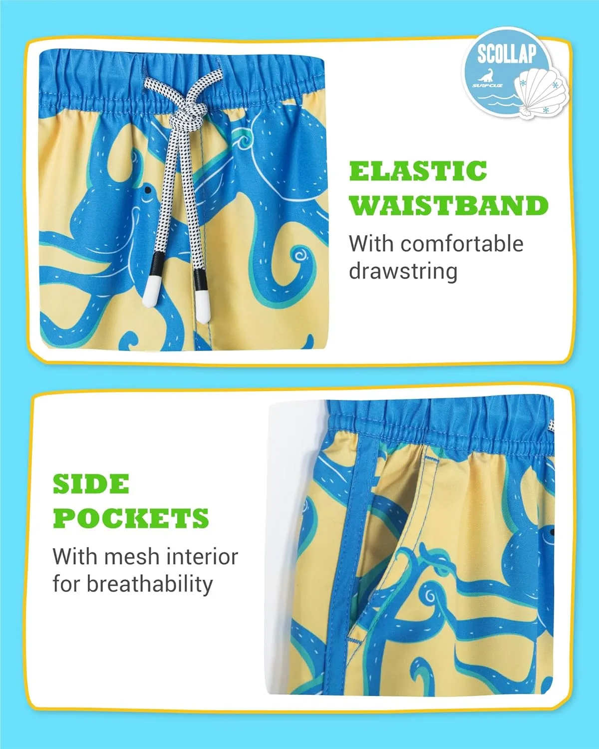 SURF CUZ Boys Swim Trunks Retro Toddler Boy Swimsuit Shorts Quick Dry Swimming Trunks Bathing Suit