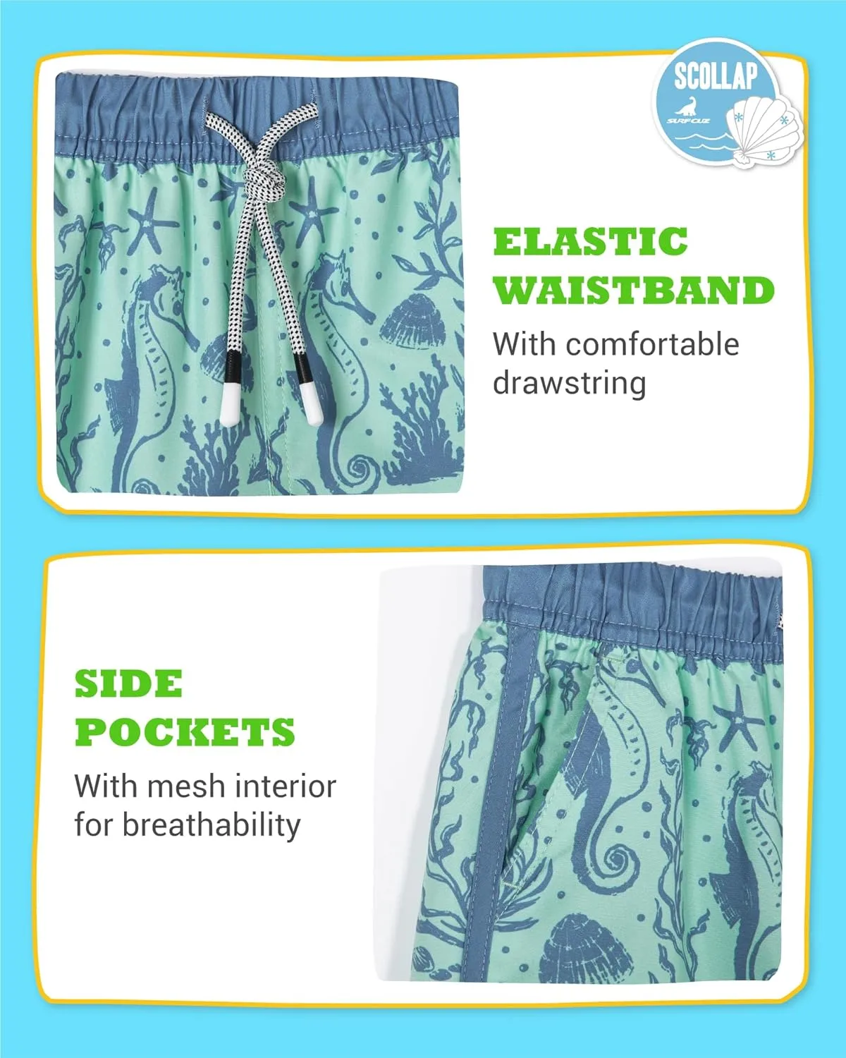 SURF CUZ Boys Swim Trunks Retro Toddler Boy Swimsuit Shorts Quick Dry Swimming Trunks Bathing Suit