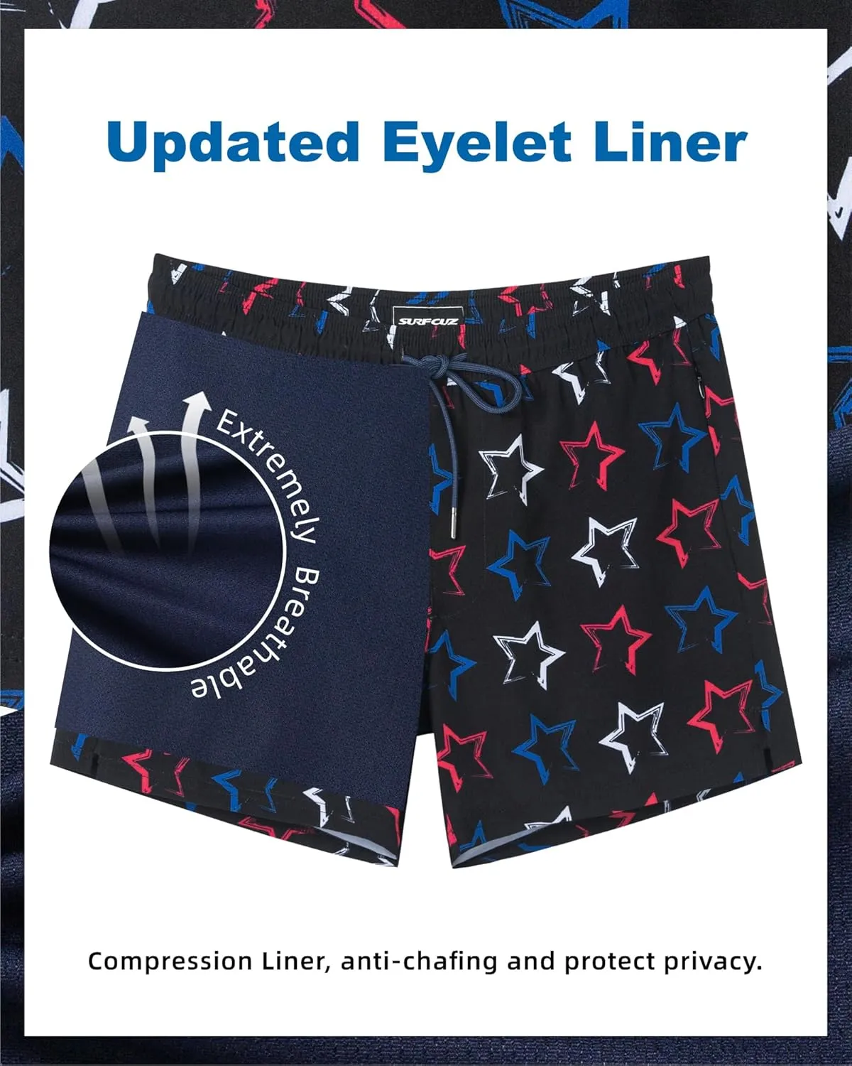 SURF CUZ Mens Swim Trunks with Compression Liner Quick Dry Swim Shorts Swimming Trunks 2 in 1 Bathing Suit Zipper Pockets