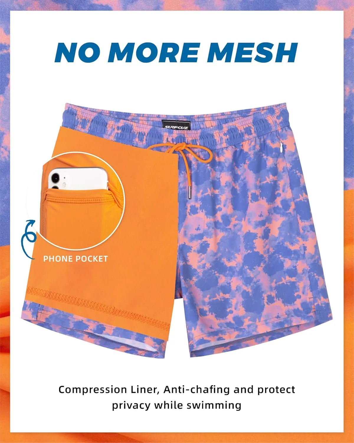 SURF CUZ Mens Swim Trunks with Compression Liner Swimming Trunks 5 Inch Bathing Suit Quick Dry Swim Shorts