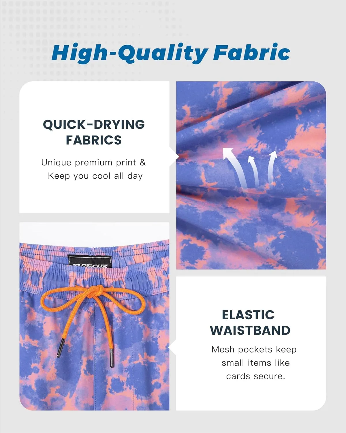SURF CUZ Mens Swim Trunks with Compression Liner Swimming Trunks 5 Inch Bathing Suit Quick Dry Swim Shorts