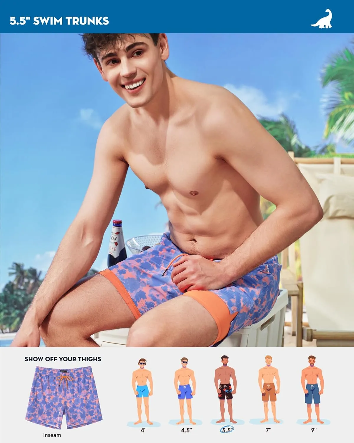 SURF CUZ Mens Swim Trunks with Compression Liner Swimming Trunks 5 Inch Bathing Suit Quick Dry Swim Shorts
