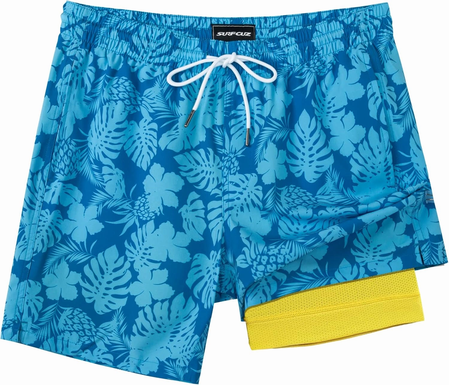 SURF CUZ Mens Swim Trunks with Compression Liner Swim Shorts 7" Swimming Trunks Stretch 7 Inch Swim Suits Quick Dry