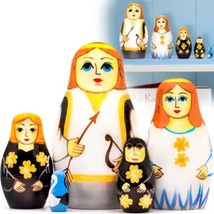 Swan Lake Ballet Nesting Dolls Set of 5 pcs - Wooden Ballerina Doll - Matryoshka Russian Dolls