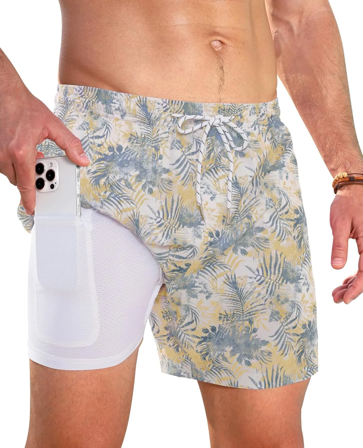 Swim Trunks Mens 5 Inch Inseam Compression Liner Short Men Bathing Suit Lined Swimming Shorts Men's Swim Suits