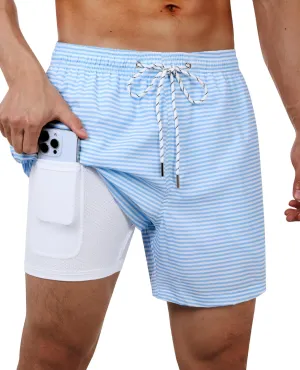 Swim Trunks Mens 5 Inch Inseam Compression Liner Short Men Bathing Suit Lined Swimming Shorts Men's Swim Suits