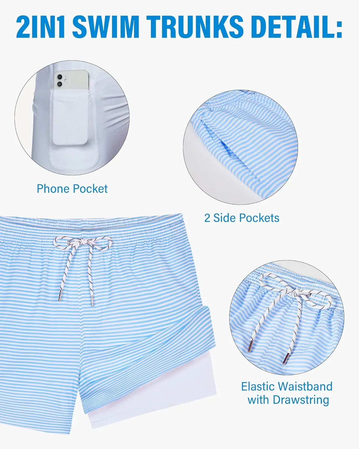 Swim Trunks Mens 5 Inch Inseam Compression Liner Short Men Bathing Suit Lined Swimming Shorts Men's Swim Suits