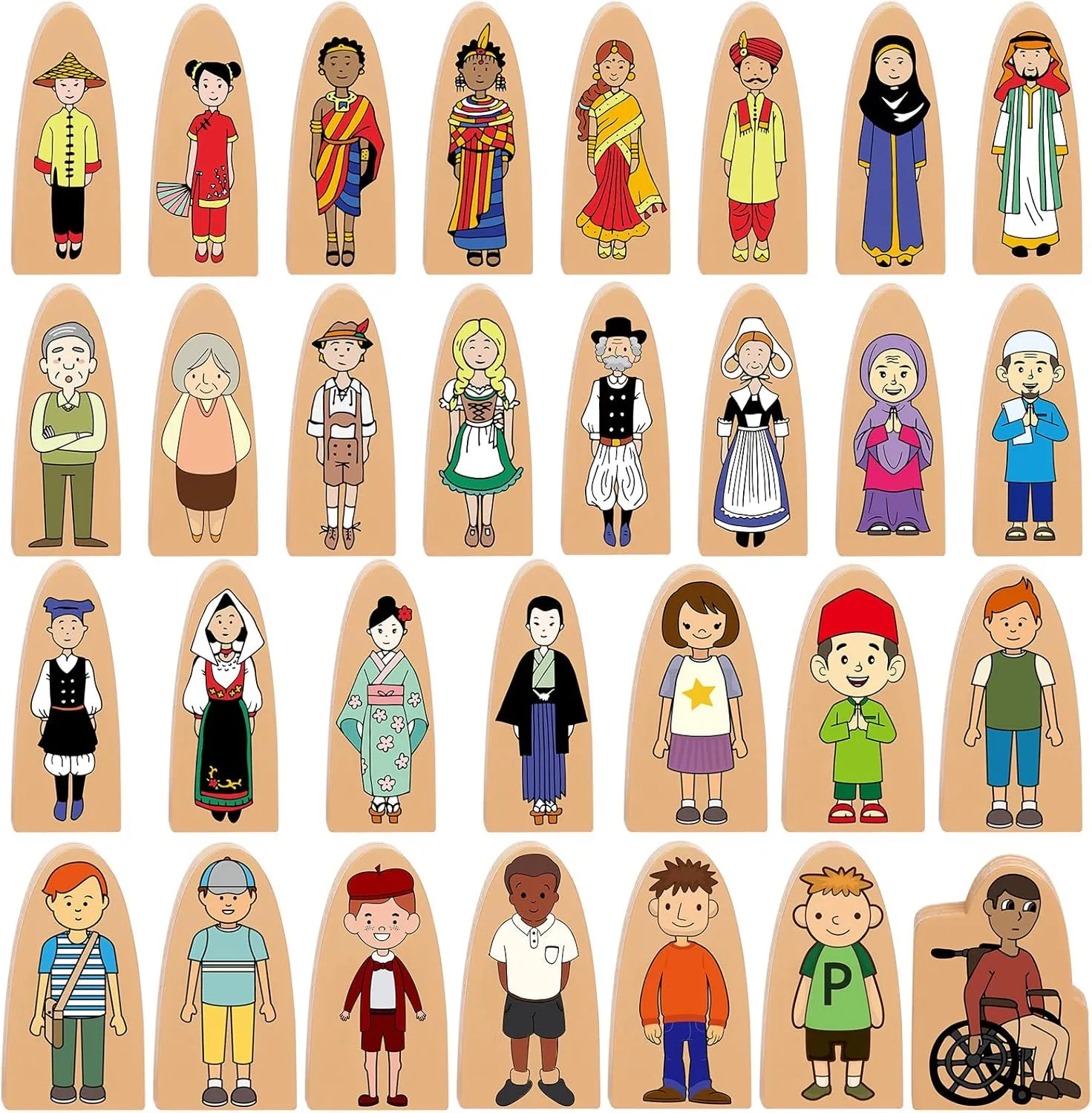 Syhood 30 Pcs Wooden Community Helpers Mini People Figures Multicultural Career Wood People Figures Diversity Wood Block Character Set for Preschool Classroom Play Game Educational Learning Supplies