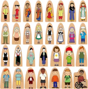 Syhood 30 Pcs Wooden Community Helpers Mini People Figures Multicultural Career Wood People Figures Diversity Wood Block Character Set for Preschool Classroom Play Game Educational Learning Supplies