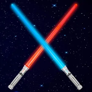 SYNCFUN 2 Pack 7 Colors Light Up Swords for Kids, Dual Extendable LED Swords Set with FX Sound (Motion Sensitive) and Realistic Sliver Handle for Fighters and Warriors, Birthday Party Gift for Boys