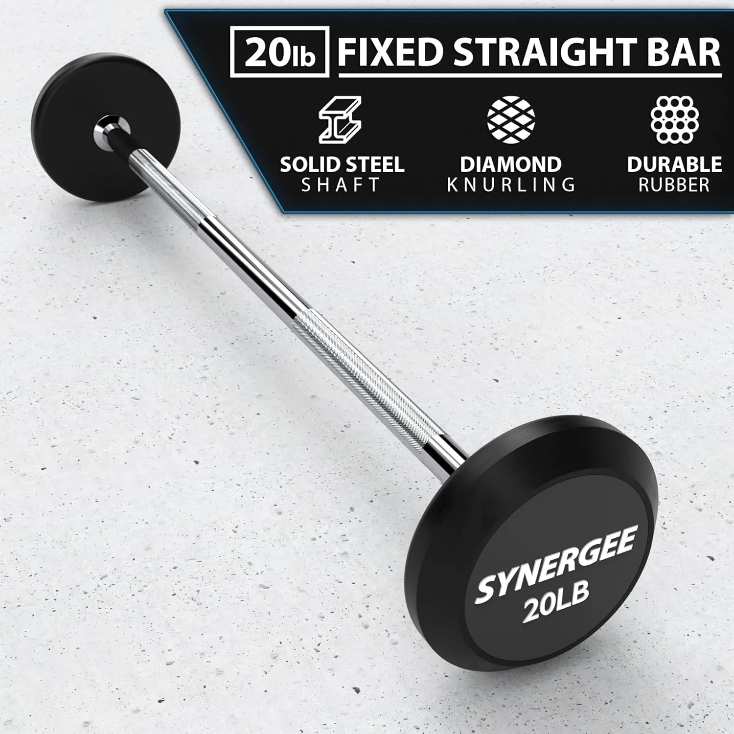 Synergee Fixed Barbell Pre Weighted Straight Steel Bar with Rubber Weights - Fixed Weight