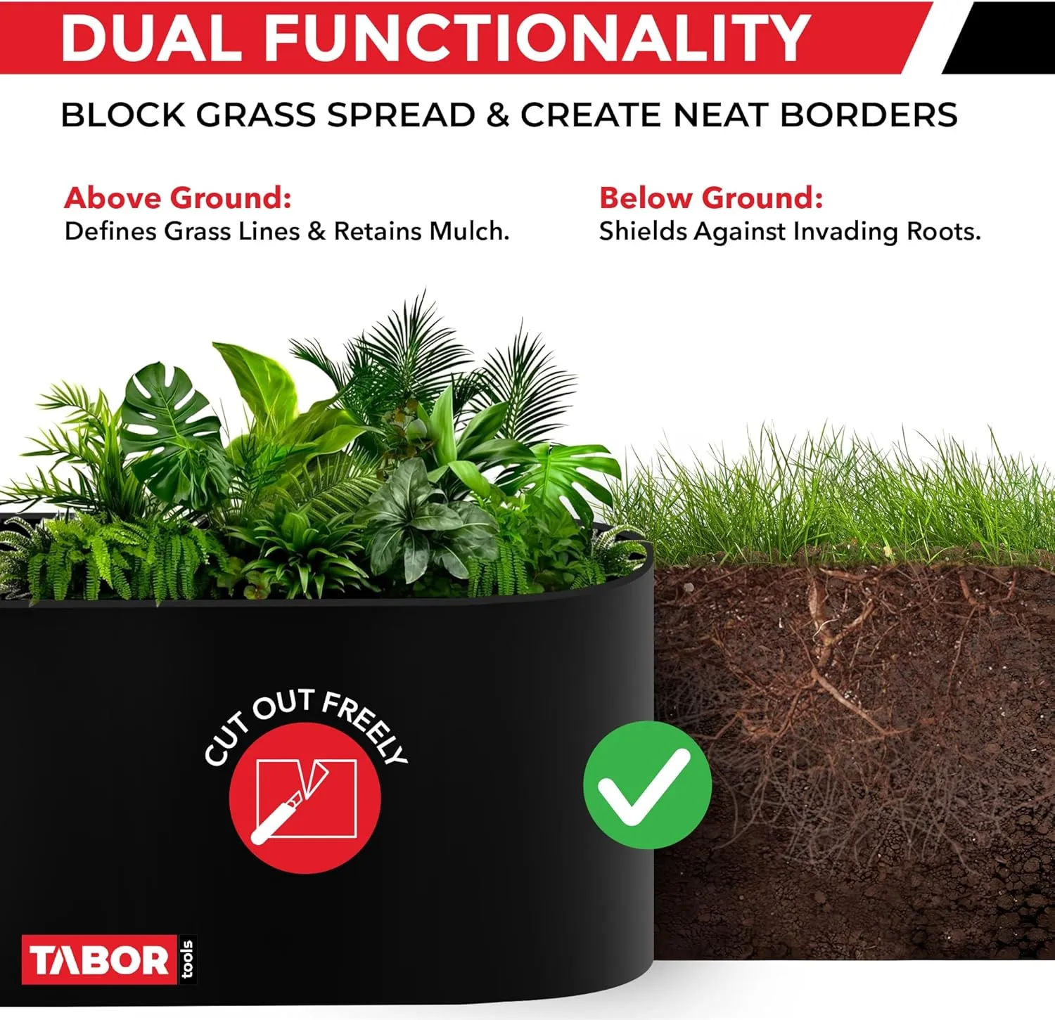 TABOR TOOLS 60 Ft Terrace Board, 5 Inch High, 0.04" Inch Thin, Landscape Edging Coil, Grass Barrier, Bender Board, Garden Liner, ES24. (Black)