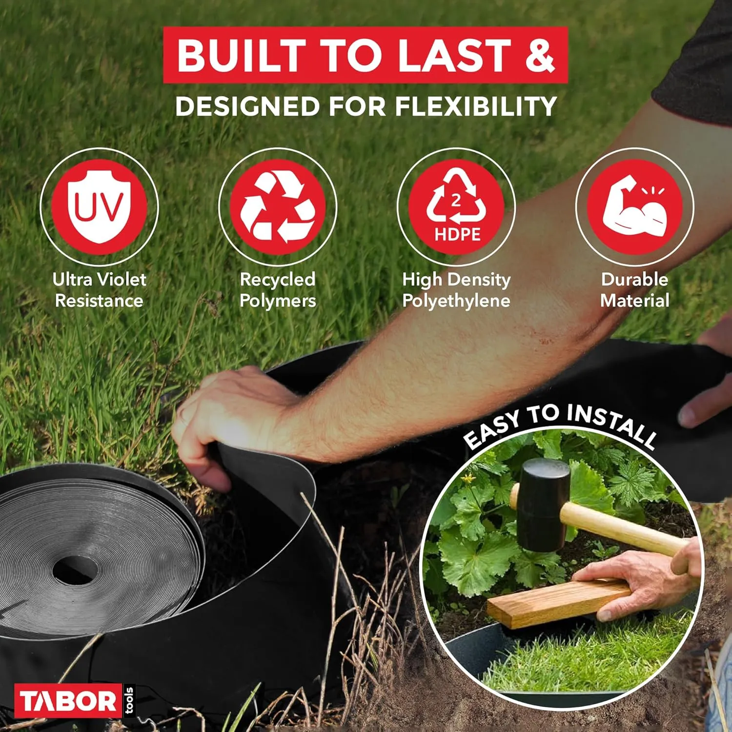 TABOR TOOLS 60 Ft Terrace Board, 5 Inch High, 0.04" Inch Thin, Landscape Edging Coil, Grass Barrier, Bender Board, Garden Liner, ES24. (Black)