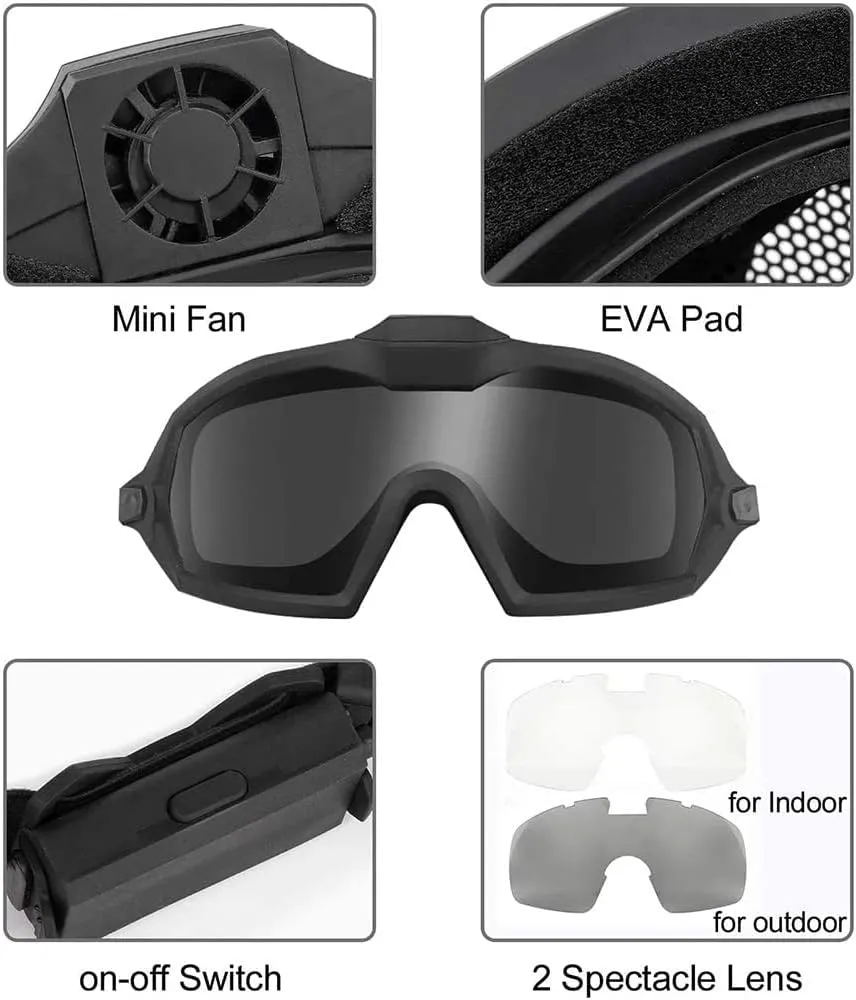 Tactical Airsoft PJ Helmet and Full Face Protection Air Gun Mask,with Detachable Anti-Fog Goggles for Air Gun Paintball CS Game