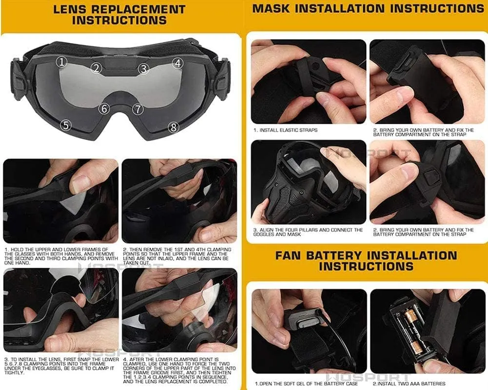 Tactical Airsoft PJ Helmet and Full Face Protection Air Gun Mask,with Detachable Anti-Fog Goggles for Air Gun Paintball CS Game