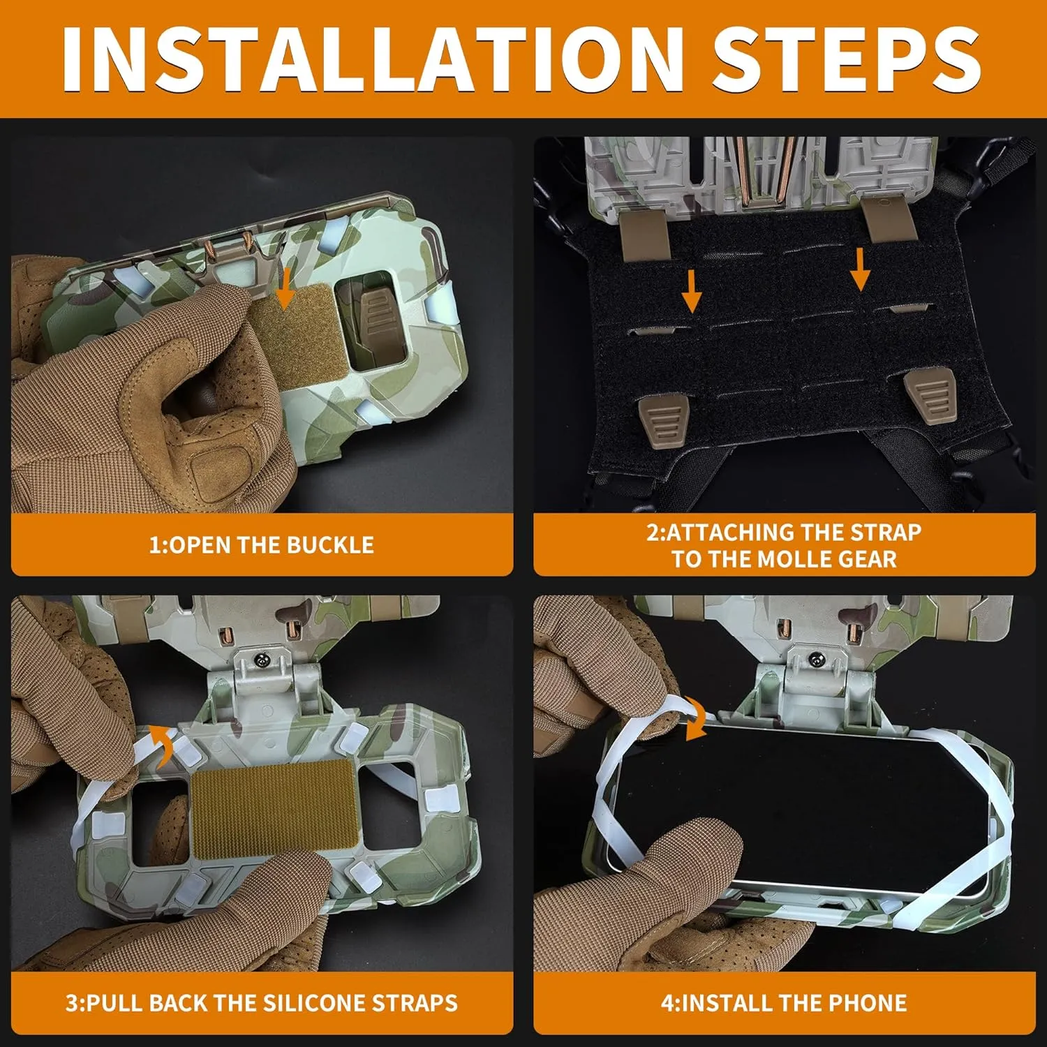Tactical Molle Phone Holder for Plate Carrier Vest, Quick Release & Adjustable Phone Mount, Compatible with 4.7-6.7 inch Smart Phones, Durable Tactical Accessories for Outdoor Enthusiasts