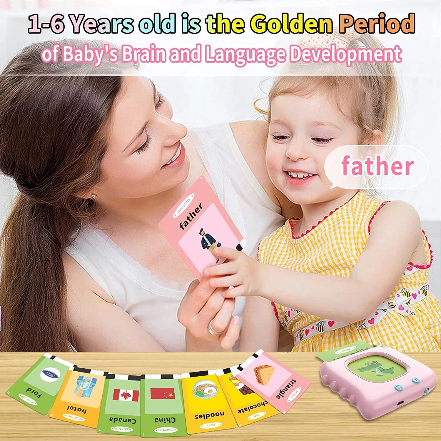 Talking Flash Cards for Toddlers 1-3 with 384 Sight Words, Toddler Learning Toys for 1 2 3 4 5 Year Old Boy Girls, Autism Sensory Toy, Educational Montessori Toy, Pocket Speech Therapy Toys
