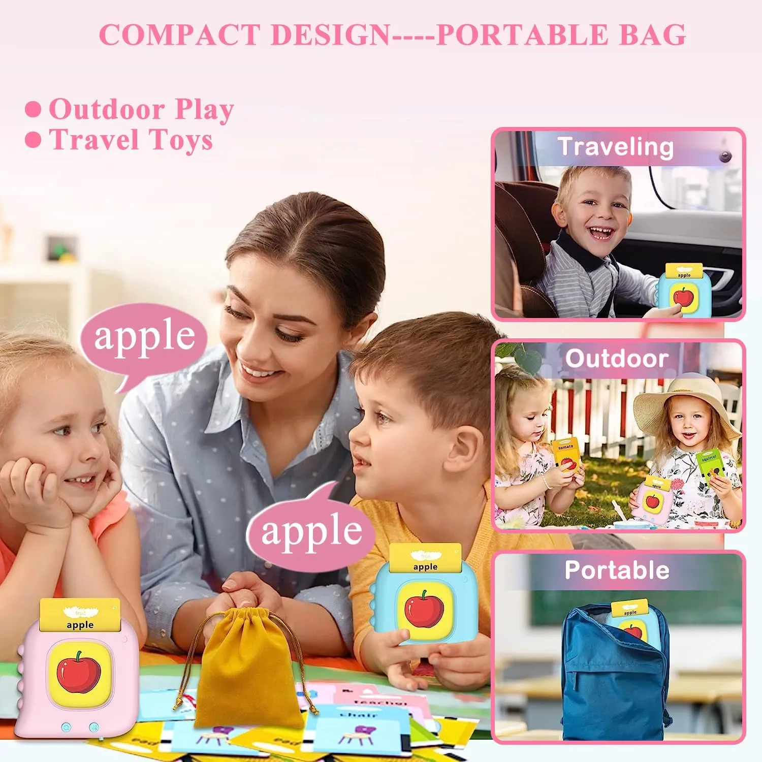 Talking Flash Cards for Toddlers 1-3 with 384 Sight Words, Toddler Learning Toys for 1 2 3 4 5 Year Old Boy Girls, Autism Sensory Toy, Educational Montessori Toy, Pocket Speech Therapy Toys