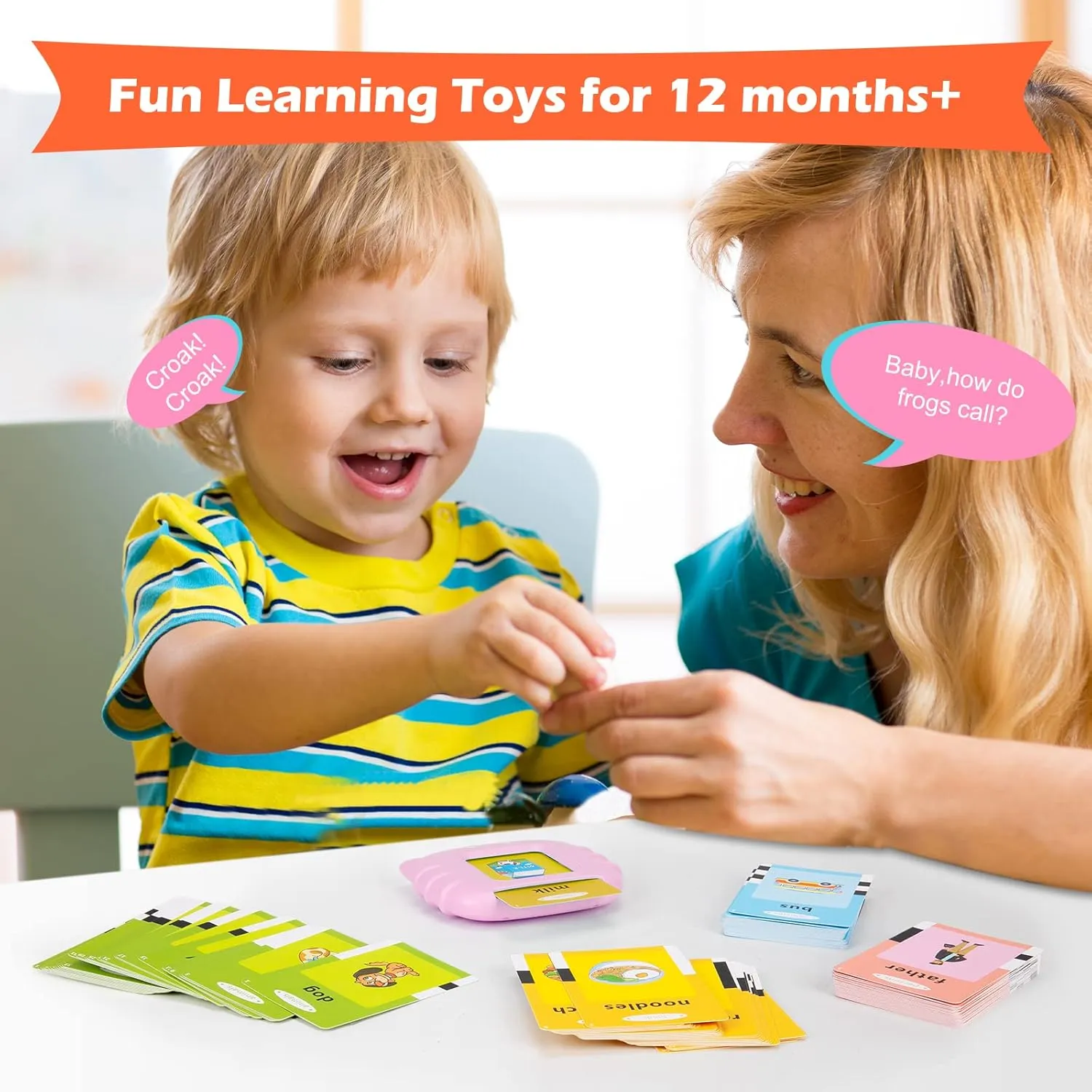 Talking Flash Cards with 224 Sight Words, Montessori Educational Learning Interactive Toddler Toys, Speech Therapy and Autism Sensory Toys, Pink