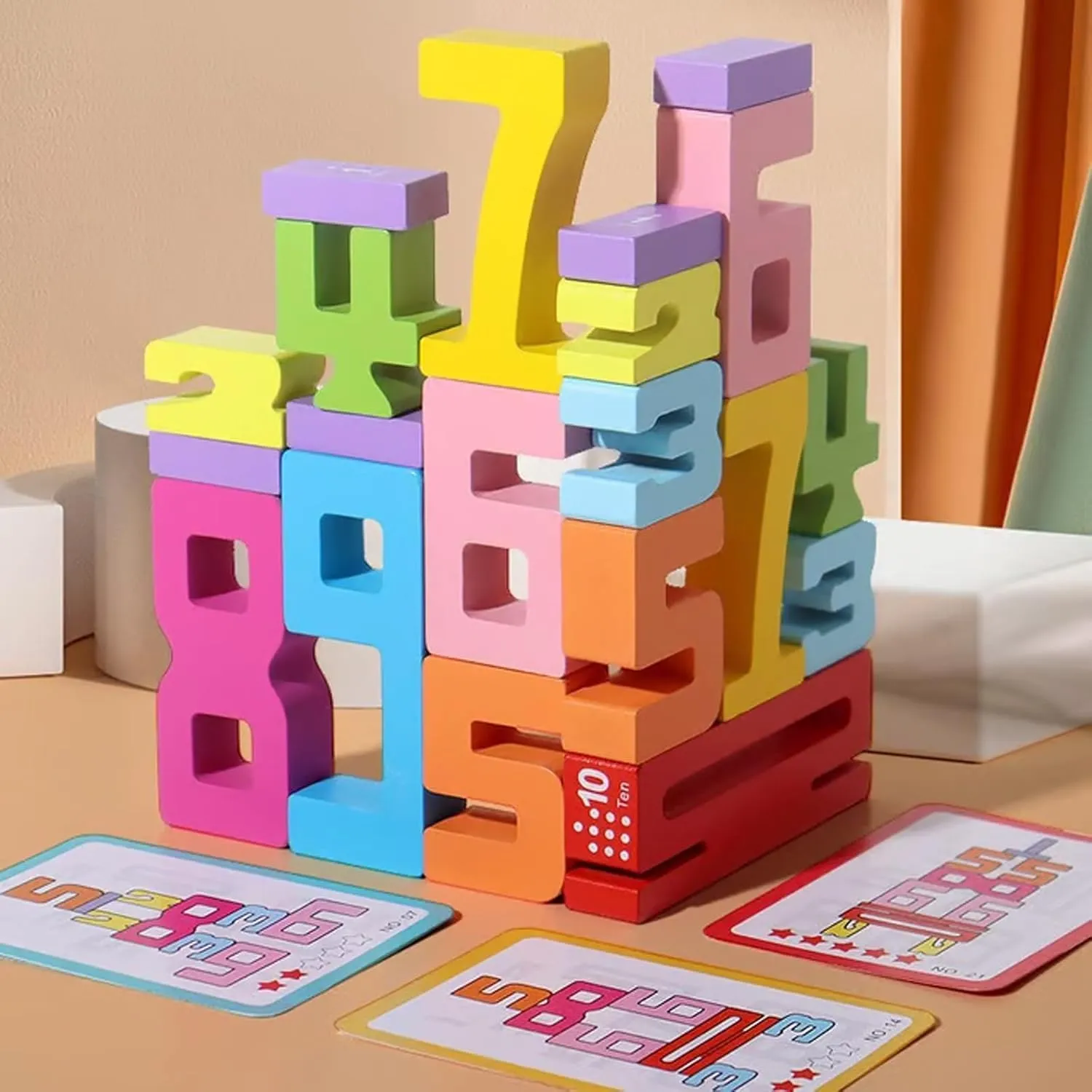 Tally Tots - Tally Tots Number Blocks, 20pc Montessori Wooden Number Building Blocks, Friends of 10 Blocks, Stacking Sensory Number Block, Building Digit Blocks Unlock Your Math (A*1set)