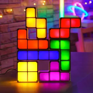 Tangram Stackable Night Light, AVEKI LED 7 Colors Induction Interlocking Desk Lamp 3D DIY Magic Blocks Puzzles Toy for Bedroom Home Decor Ideal Gift for Birthday (US Plug)