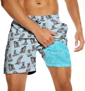 Tasneem Mens Swim Trunks with Compression Liner Swim Shorts 5 Inch Inseam Quick Dry Mens Bathing Suit