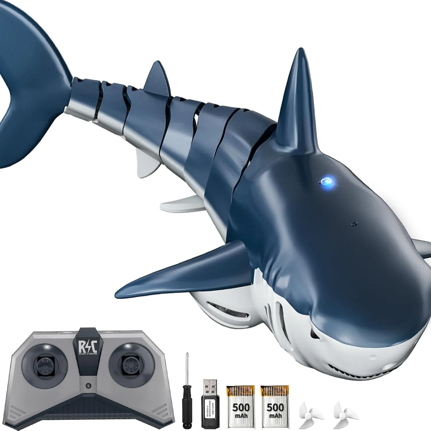 TEMI Remote Control Shark Toys, 1:18 High Simulation Scale Fish with Light and Spray Water for Lake Bathroom Pool Christmas Birthday Gift Electric RC Boat for Kids Ages 6  Boys