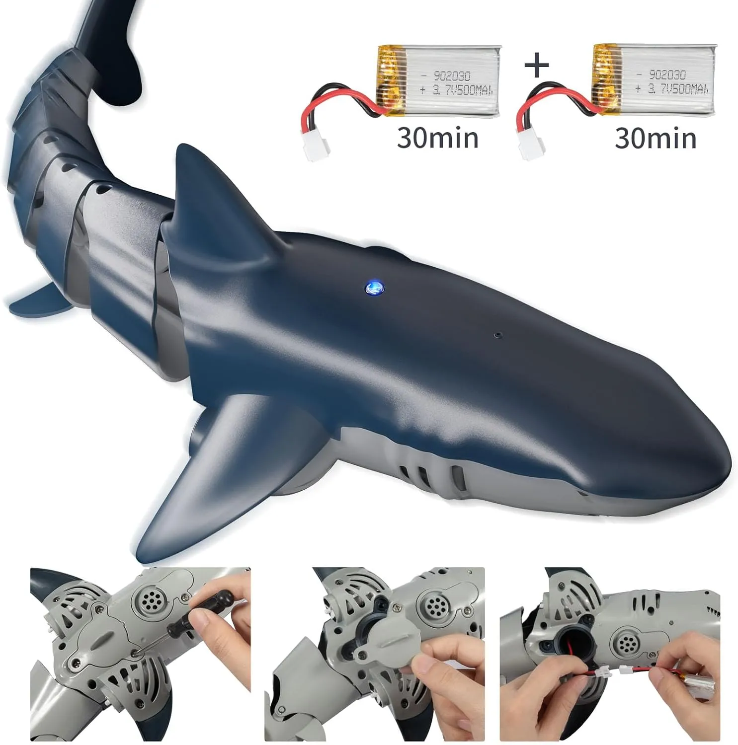 TEMI Remote Control Shark Toys, 1:18 High Simulation Scale Fish with Light and Spray Water for Lake Bathroom Pool Christmas Birthday Gift Electric RC Boat for Kids Ages 6  Boys