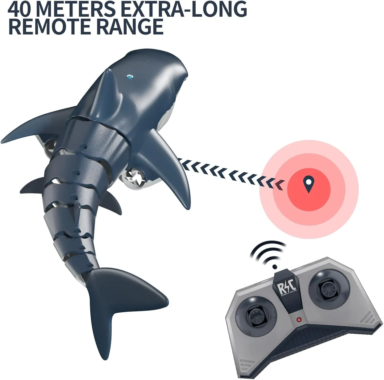 TEMI Remote Control Shark Toys, 1:18 High Simulation Scale Fish with Light and Spray Water for Lake Bathroom Pool Christmas Birthday Gift Electric RC Boat for Kids Ages 6  Boys