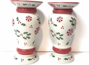 Temp-tations by Tara Temp-tations Set-of-2 Flowers & Flames Candle Stick/Pillar OR Vase, Ceramic (Holly Peppermint)
