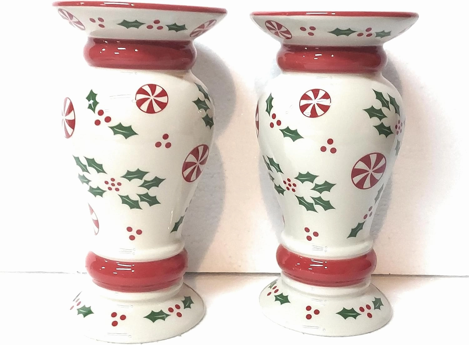 Temp-tations by Tara Temp-tations Set-of-2 Flowers & Flames Candle Stick/Pillar OR Vase, Ceramic (Holly Peppermint)