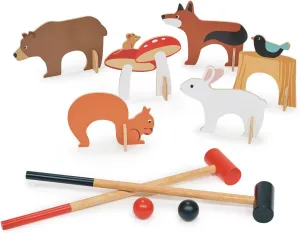 Tender Leaf Toys - Woodland Indoor Croquet Set - 17 Piece Portable Wooden Forest Themed Sports Toy for Boys and Girls - Boost Motor Skills and Hand-Eye Coordination - Interactive Family Game - Age 3 