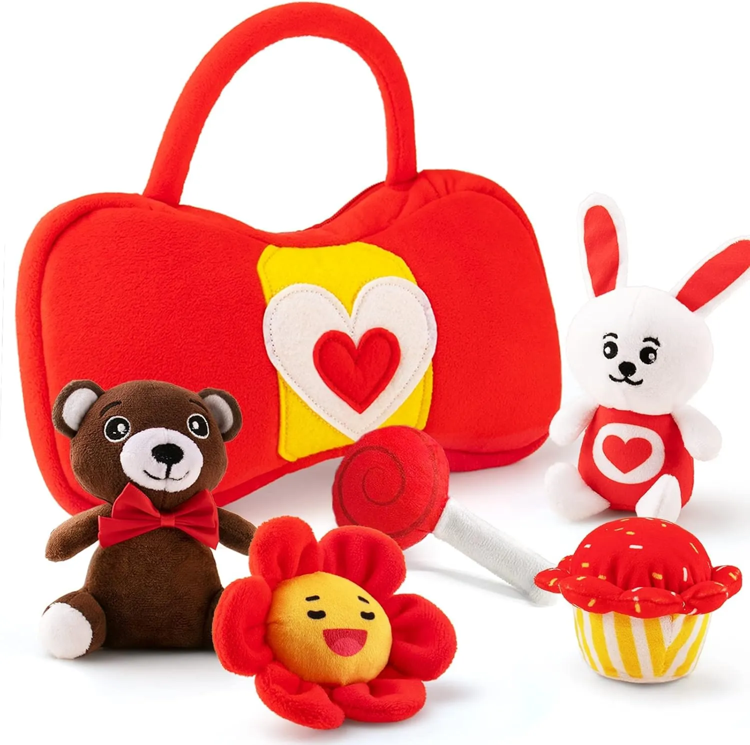 teytoy Valentines Day Gifts Toys, Stuffed Animal Squeaker and Crinkle Baby Girl Toy Playset Sensory Toy Gifts Idea Party Favors Decoration for Baby and Newborn