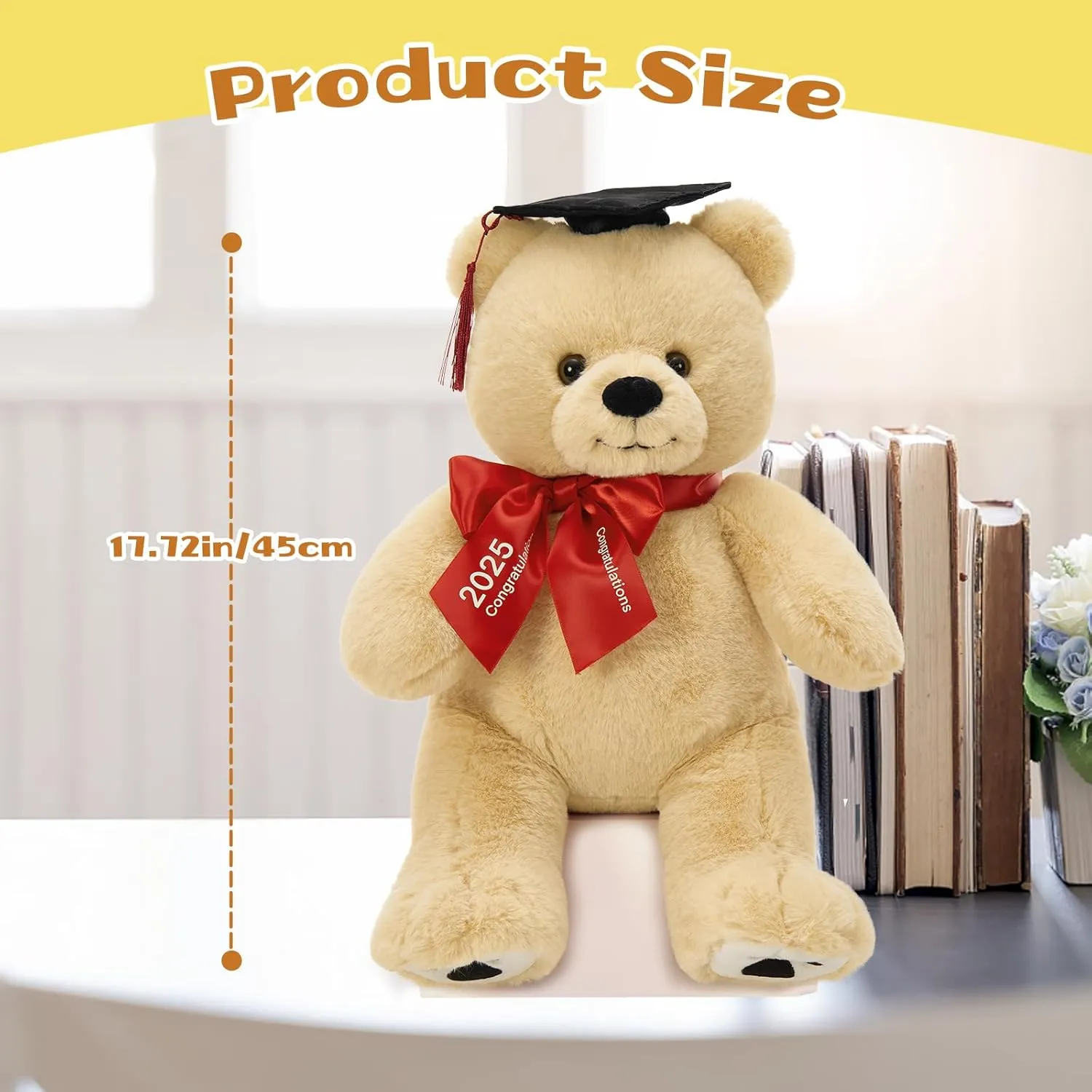 Tezituor 18inch Graduation Teddy Bear Stuffed Animals Plush with Black Cap, Big Brown Graduation Bear Toy Gift for Man Women