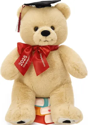 Tezituor 18inch Graduation Teddy Bear Stuffed Animals Plush with Black Cap, Big Brown Graduation Bear Toy Gift for Man Women