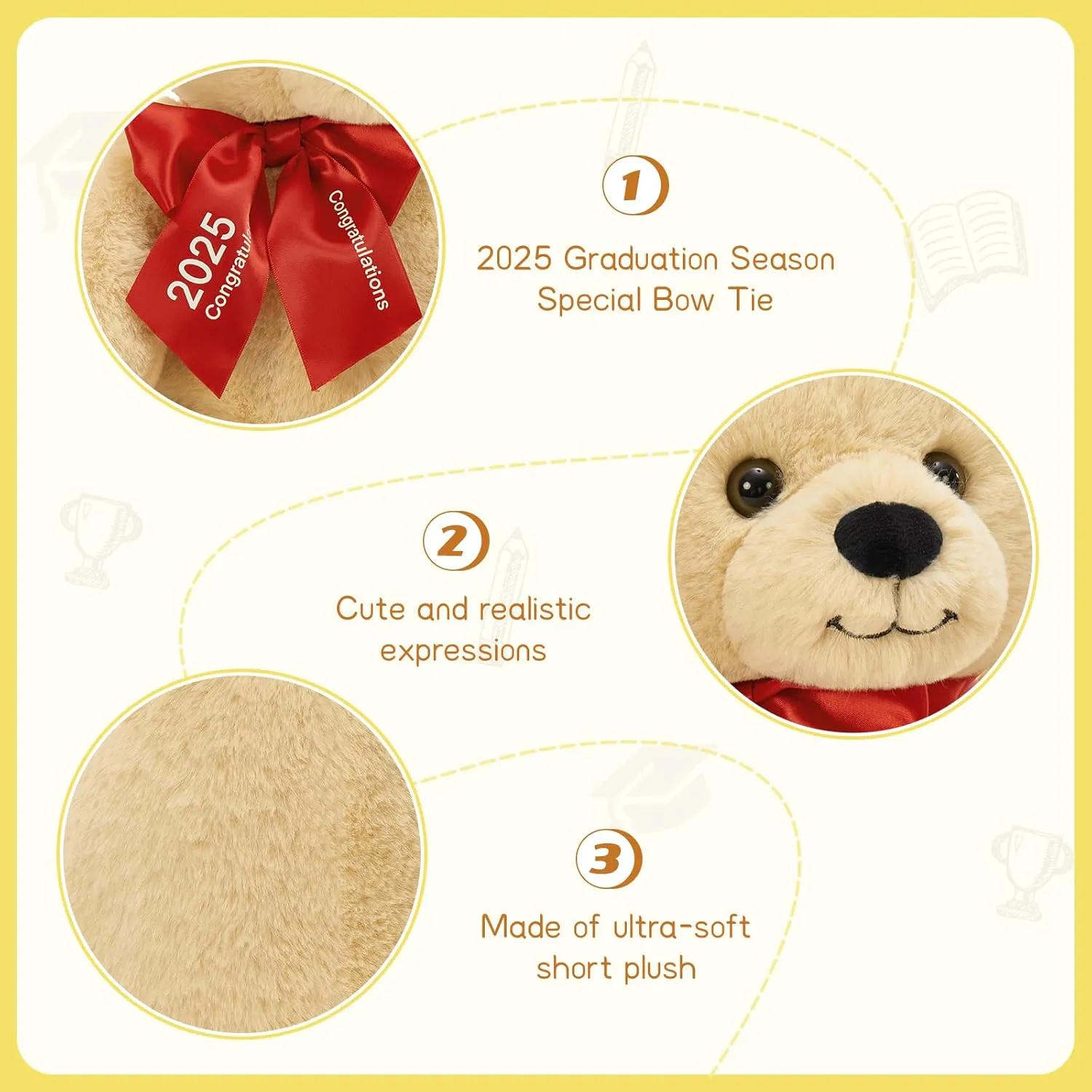 Tezituor 18inch Graduation Teddy Bear Stuffed Animals Plush with Black Cap, Big Brown Graduation Bear Toy Gift for Man Women