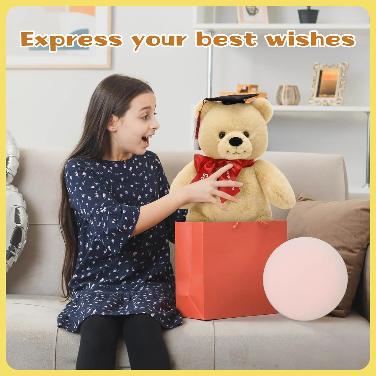 Tezituor 18inch Graduation Teddy Bear Stuffed Animals Plush with Black Cap, Big Brown Graduation Bear Toy Gift for Man Women