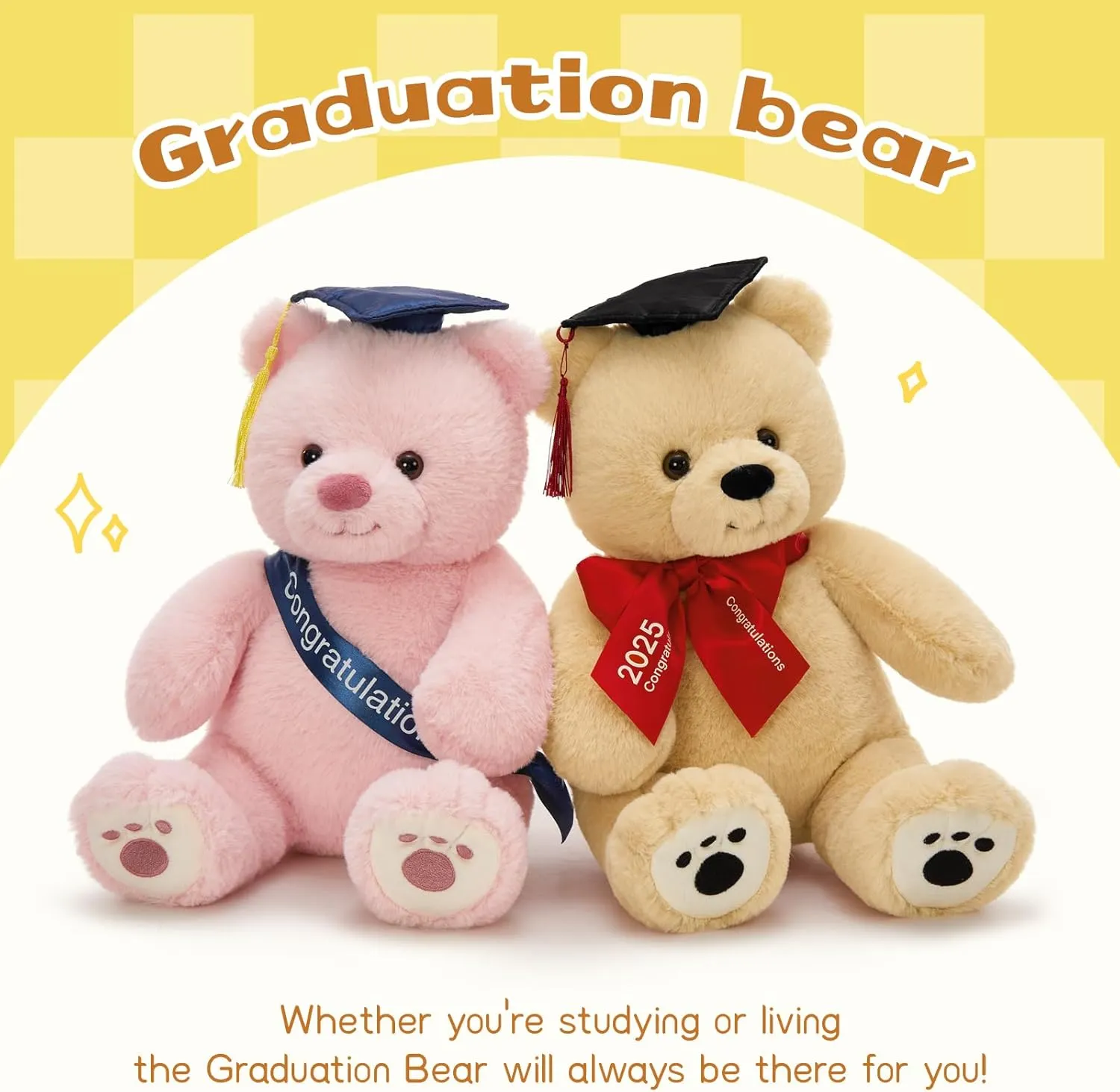 Tezituor 18inch Graduation Teddy Bear Stuffed Animals Plush with Black Cap, Big Brown Graduation Bear Toy Gift for Man Women
