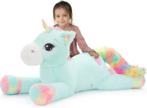 Tezituor 43in Giant Unicorn Plush Toys,Big Blue Unicorn Stuffed Animals,Lovely Unicorn Birthday Decorations for Children,Great Unicorns Gifts for Girls
