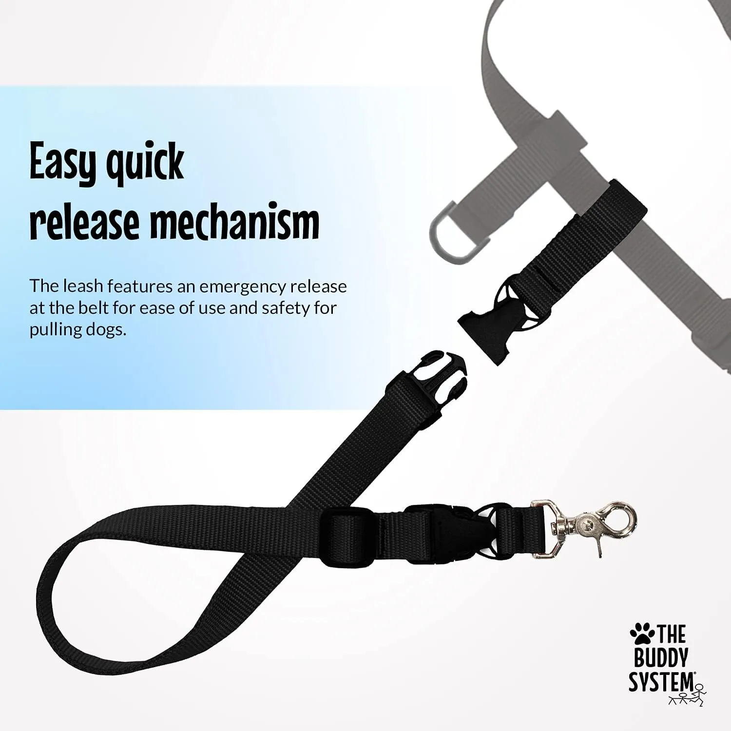 The Buddy System Adjustable Hands Free Dog Leash, Hand-Free Leash for Running, Jogging, Walking, Hiking and Training Service Dogs, Versatile All Dog Sizes - Made in USA - X-Large, Black