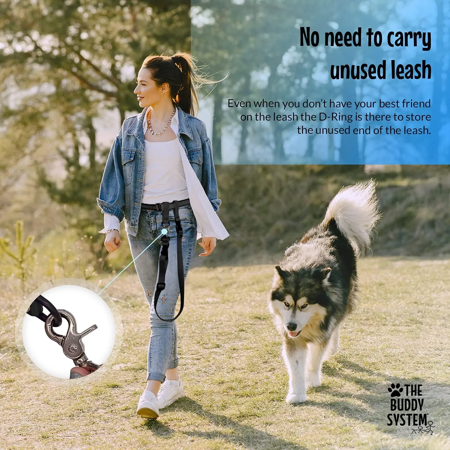 The Buddy System Adjustable Hands Free Dog Leash, Hand-Free Leash for Running, Jogging, Walking, Hiking and Training Service Dogs, Versatile All Dog Sizes - Made in USA - X-Large, Black