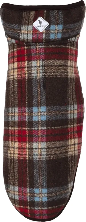 The Worthy Dog Plaid Sherpa Lined Dog Alpine Jacket, All-Weather Warm Coat, Wind-Resistant with Harness Hole, Brown - 30''