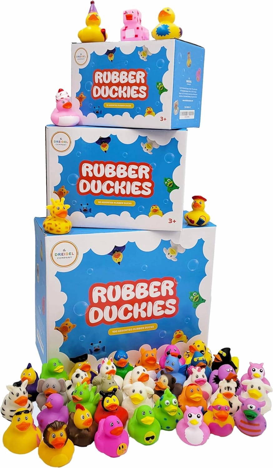 The Dreidel Company The Greatest Rubber Duck Assortment - Toy Duckies for Kids, Bath Birthday Gifts Baby Showers Classroom Incentives, Summer Beach and Pool Activity, 2" (Pack of 100)