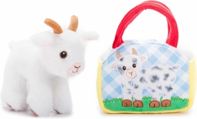 The Petting Zoo Goat Stuffed Animal Plushie and Purse Set, Gifts for Kids, Wildlife Animal Toy, White Goat Plush Toy and Purse Pet Carrier
