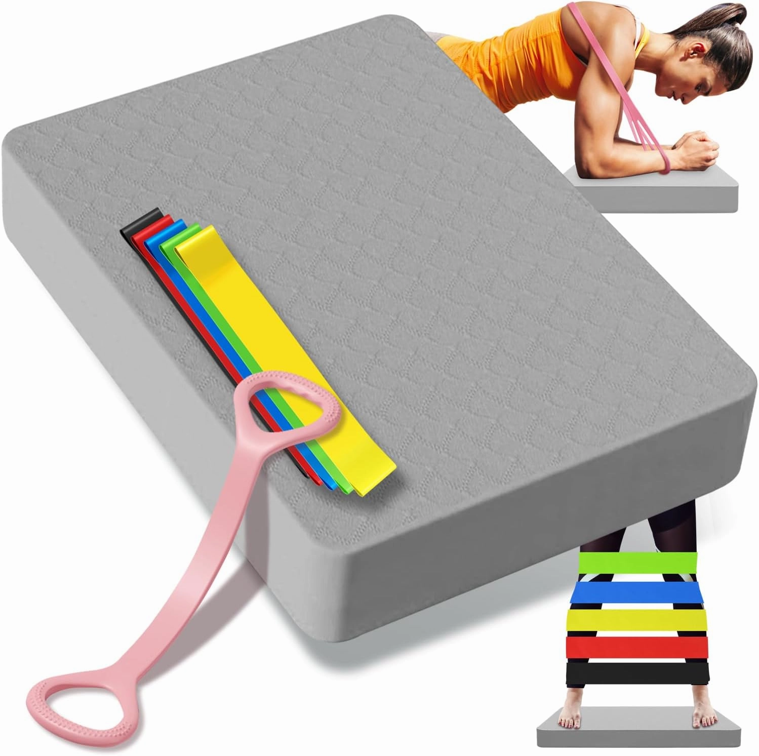 Thickened balance pad,Figure 8 Fitness Exercise Band,Loop Resistance Bands Fitness Yoga Set for Men and Women in home,Anti Slip Foam Yoga Kneeling cushion