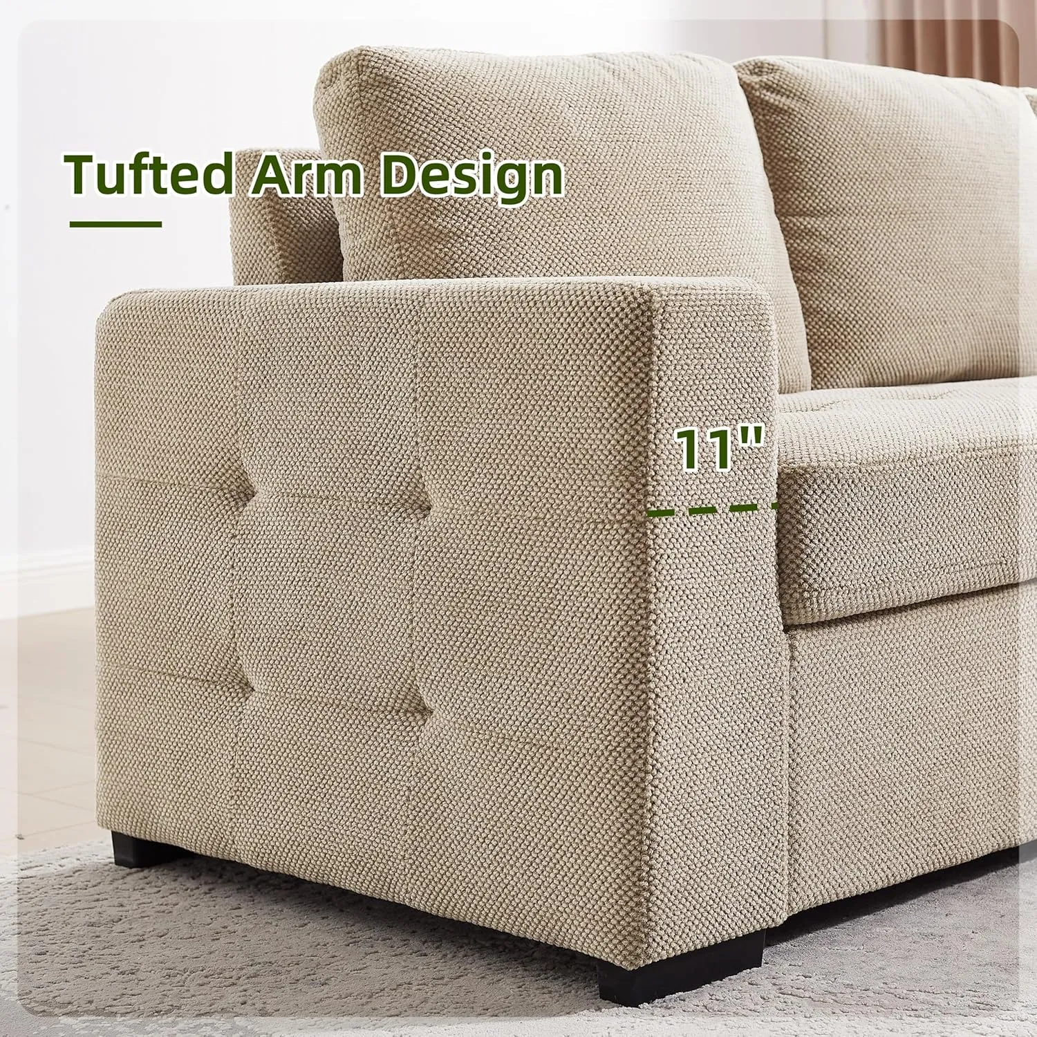THSUPER 123'' Sectional Sleeper Sofa Couch with Pull Out Bed, 6-Seater U Shaped Oversized Sleeper Sectional Sofas Couches with Storage Chaise for Living Room. Beige