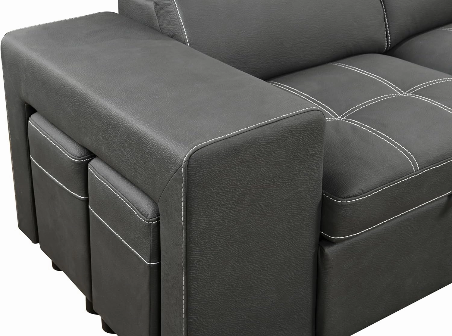 THSUPER 102'' Microfiber L Shaped Sectional Sleeper Sofa Couch with Pullout Bed and Storage Chaise, Convertible Couches with Adjustable Headrest for Living Room, Reversible Chaise. Charcoal Grey