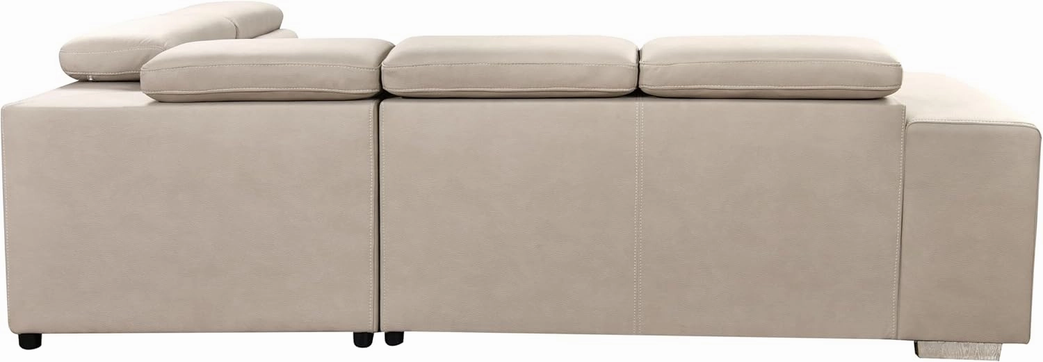 THSUPER 104'' Microfiber L Shaped Sectional Sleeper Sofa Couch with Pull Out Bed and Storage Ottoman, Convertible Couches with Adjustable Headrest for Living Room, Right Facing Chaise. Beige